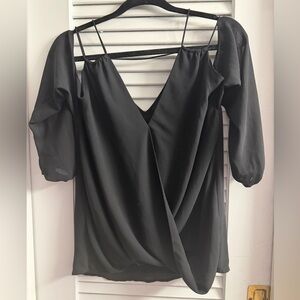 Naked Zebra Strapy Faux Wrap Cold Shoulder Draped Blouson Blouse Size S Like New